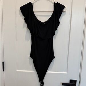 Express Elegant Black Ribbed Bodysuit